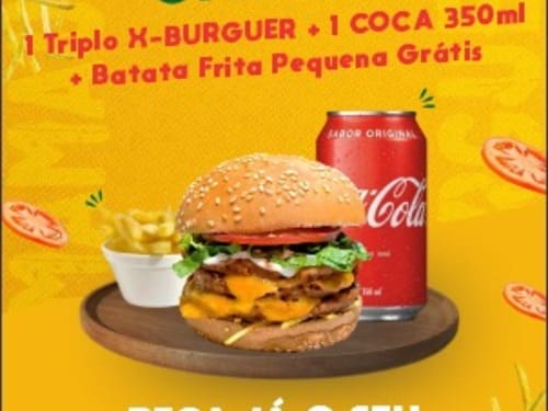 Combo Triplo: 1 Triplo X-Burguer + 1 Coca 350ml + Fritas P Grátis